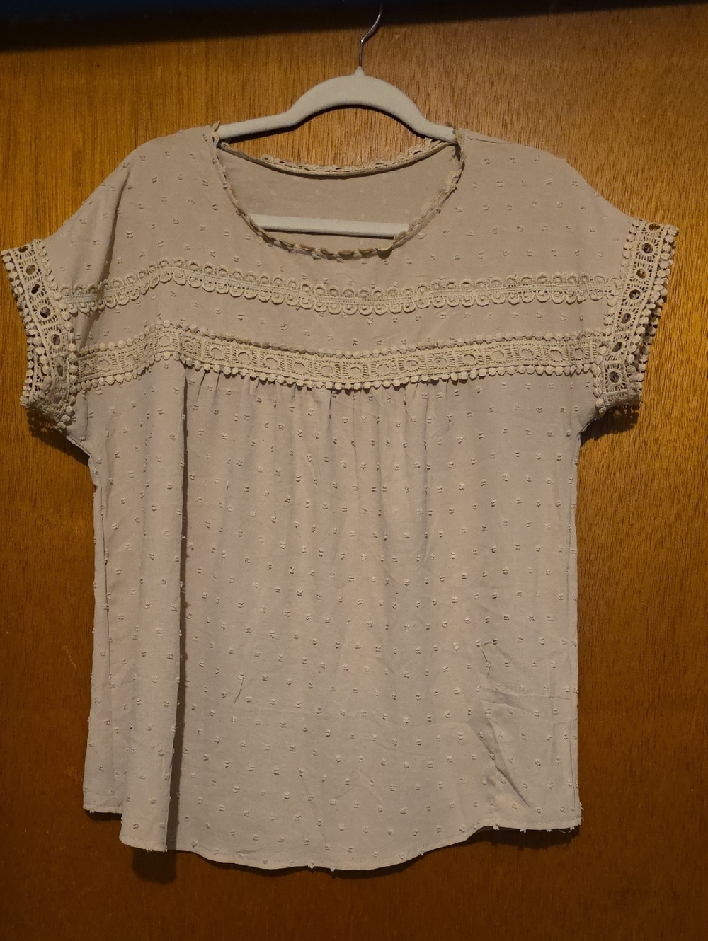 Women’s Cream Crochet Trim Short Sleeve Top